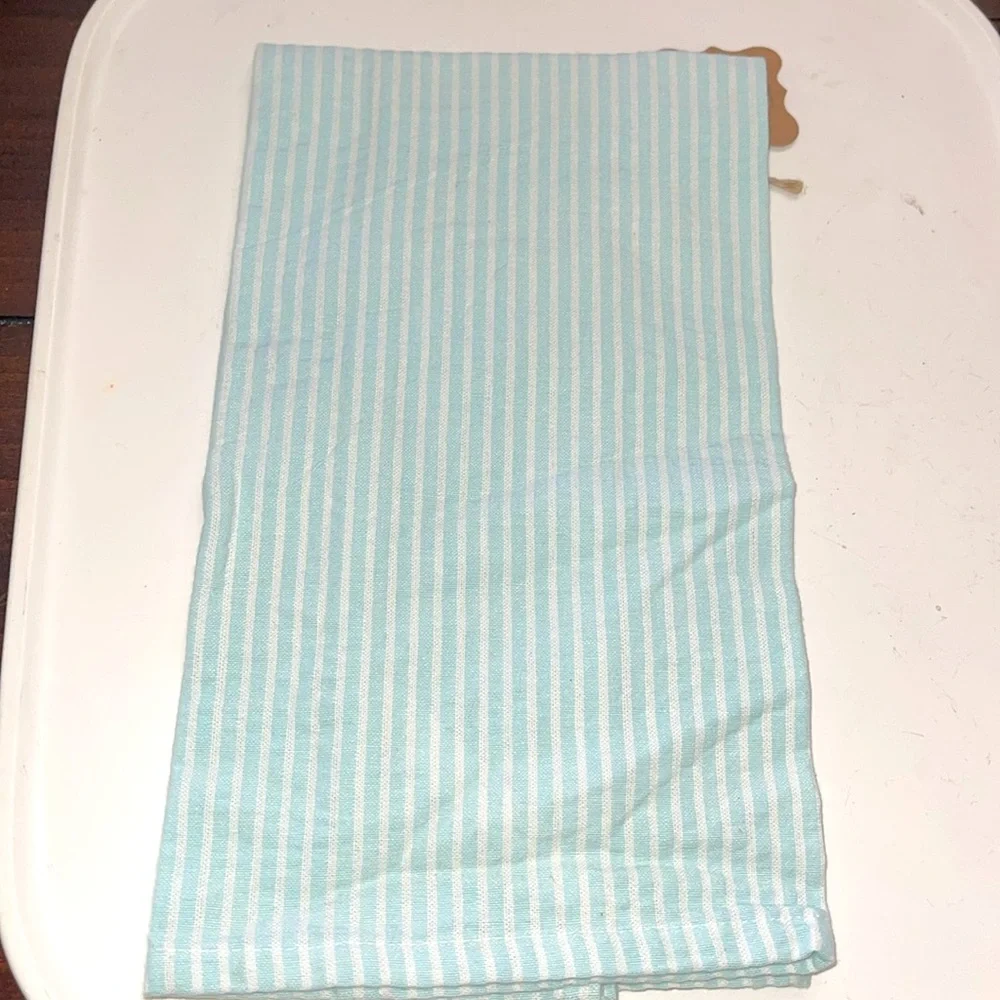 NWT- MUDPIE -Striped Blue Tea Towel with beaded Bunny Design